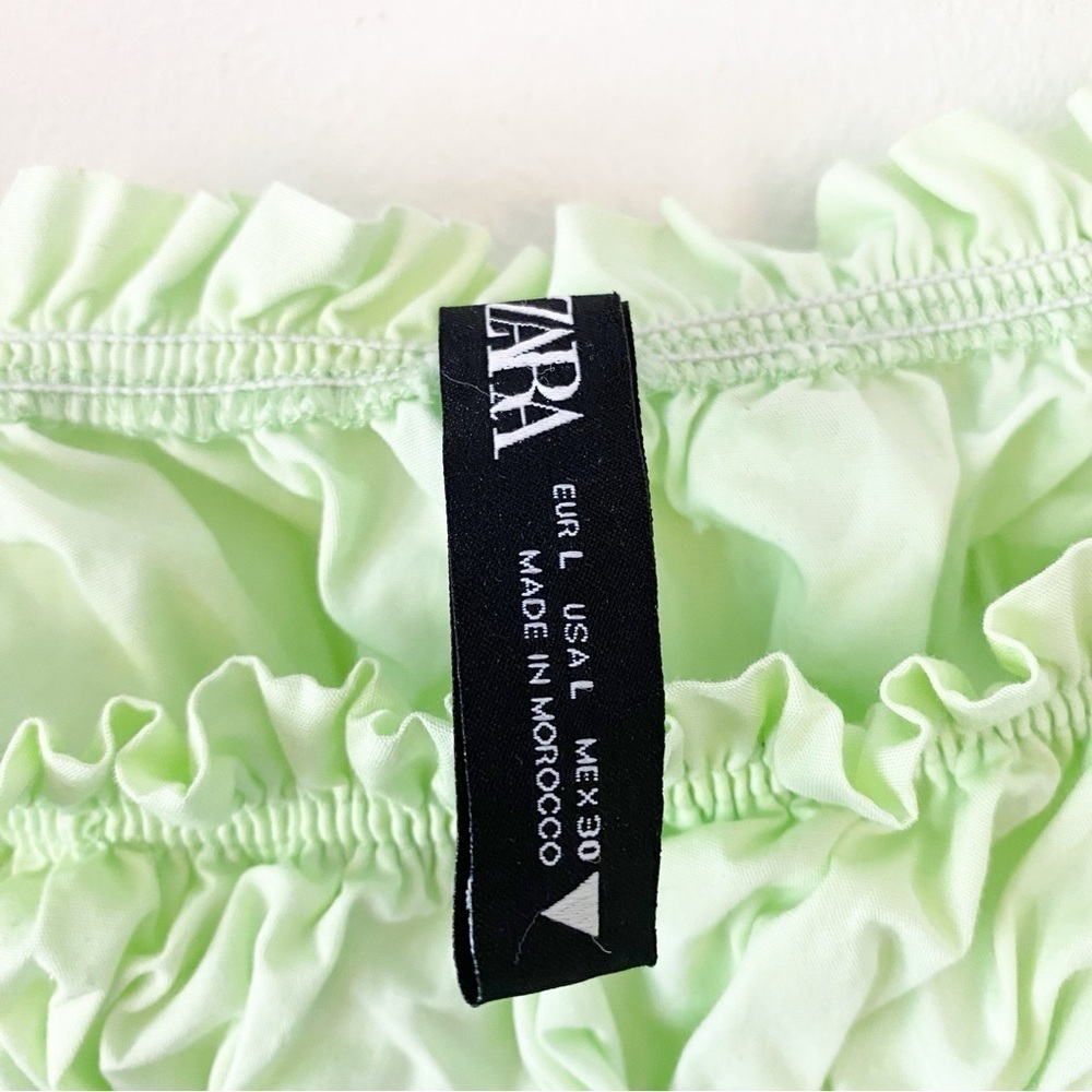 ZARA Lime Green Voluminous Poplin Ruched Crop Top - Picture 11 of 12